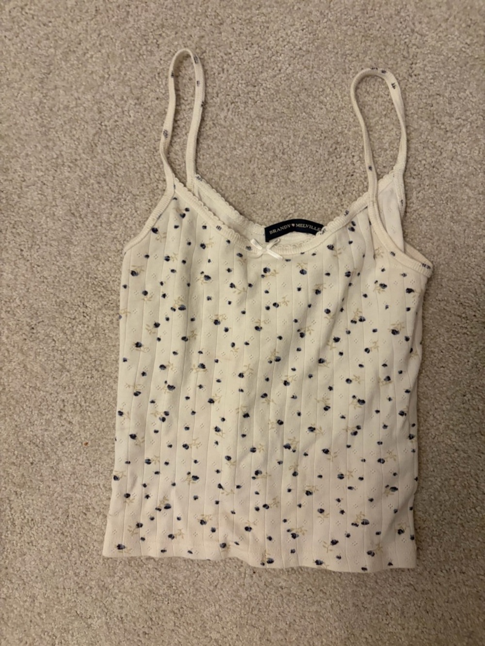 Brandy Melville Cream Cami with Navy Floral Print